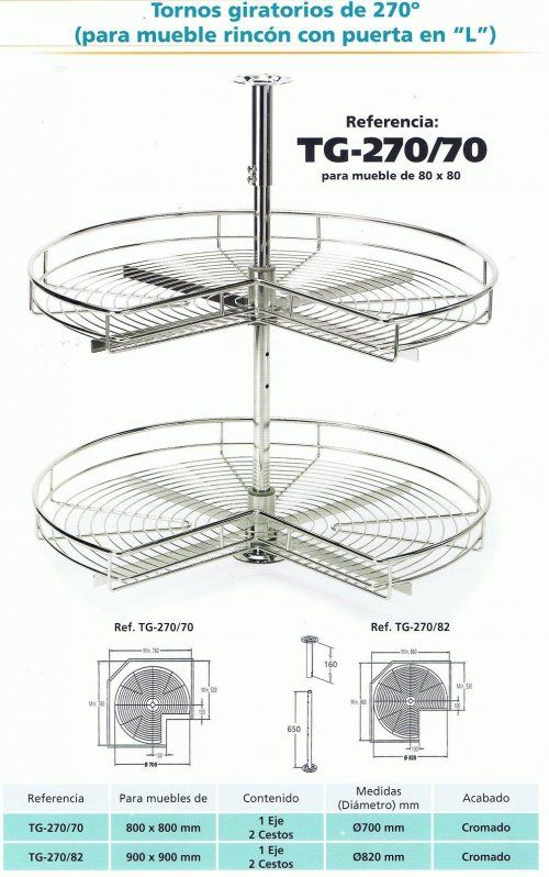 Cesto giratorio 270º, 180º o 360º, mueble cocina 90cm